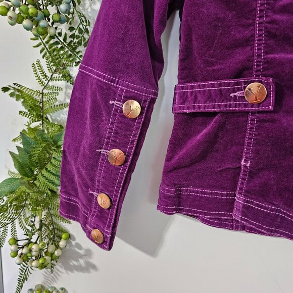 Girls Purple Velvet Jacket Size L (10/12) With Gold Button Details《920》J - Picture 5 of 8